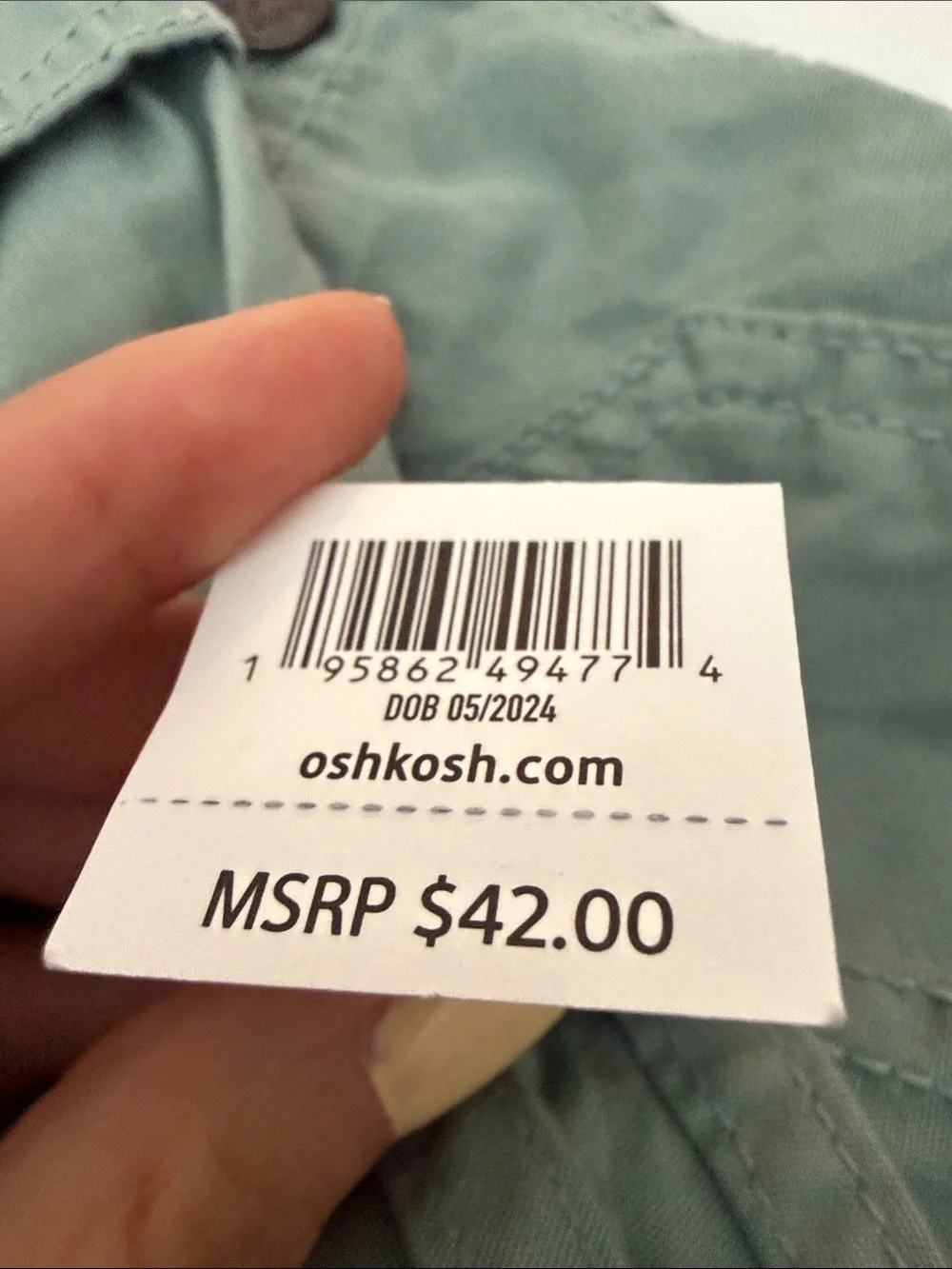 OshKosh B'gosh Sage Green Kids Overalls with Plaid Cuffs